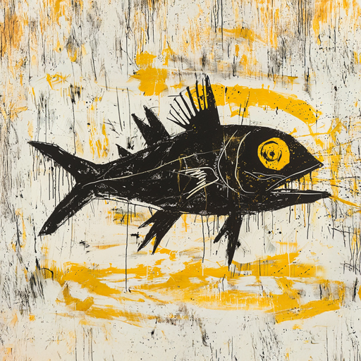 sardinha17 a black fish with yellow eyes woodcut white and ye de3f6d20 3610 4ff6 ae20 78c0ef9f8e3d 2
